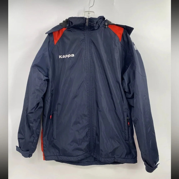 KAPPA Mens Fleece Insulated Parka Jacket Sz M Red/Blue Hooded Y2K Vtg - Picture 1 of 11